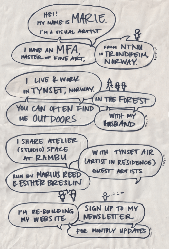 Comic drawings with English text: See text below drawing for alt text